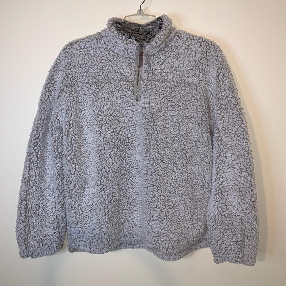 THREAD & SUPPLY Sherpa Fleece Wubby Jacket Sz M Black/Gray 1/4 Zip Pullover